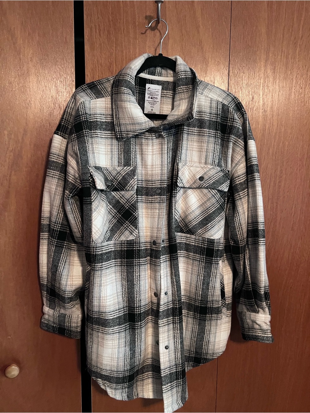 Plaid Utility Shacket Jacket - Black & White